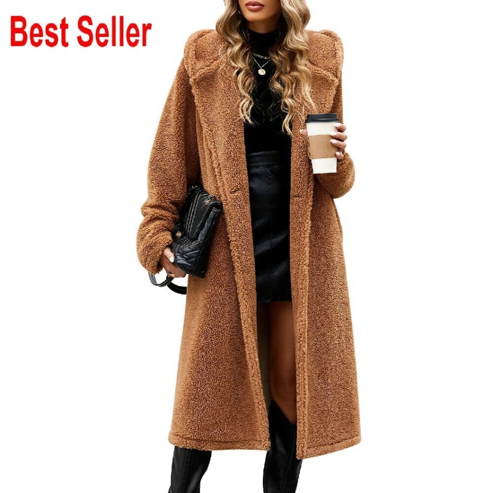 Oversized Faux Fur Fleece Hooded Coat Long Cardigan Jacket Winter Warm